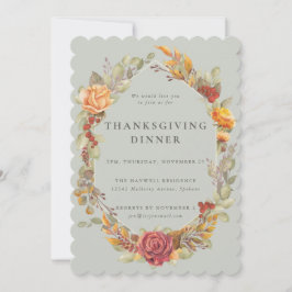 Elegant Autumnal Floral Border Thanksgiving Dinner Kaart