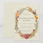 Elegant Autumnal Floral Border Thanksgiving Dinner Kaart (Voorkant / Achterkant)