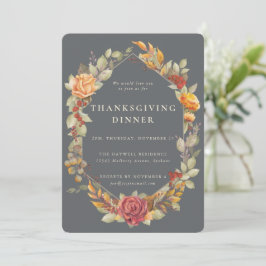 Elegant Autumnal Floral Border Thanksgiving Dinner Kaart