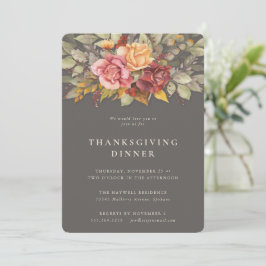 Elegant Autumnal Floral Border Thanksgiving Dinner Kaart