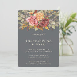 Elegant Autumnal Floral Border Thanksgiving Dinner Kaart