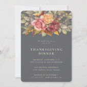 Elegant Autumnal Floral Border Thanksgiving Dinner Kaart (Voorkant)