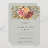 Elegant Autumnal Floral Border Thanksgiving Dinner Kaart (Voorkant / Achterkant)