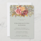 Elegant Autumnal Floral Border Thanksgiving Dinner Kaart (Voorkant)
