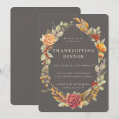 Elegant Autumnal Floral Border Thanksgiving Dinner Kaart (Voorkant / Achterkant)