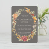 Elegant Autumnal Floral Border Thanksgiving Dinner Kaart (Staand voorkant)