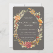 Elegant Autumnal Floral Border Thanksgiving Dinner Kaart (Voorkant)