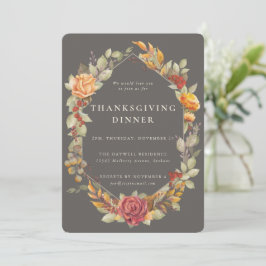 Elegant Autumnal Floral Border Thanksgiving Dinner Kaart