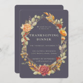 Elegant Autumnal Floral Border Thanksgiving Dinner Kaart (Voorkant / Achterkant)