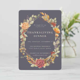 Elegant Autumnal Floral Border Thanksgiving Dinner Kaart