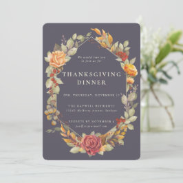 Elegant Autumnal Floral Border Thanksgiving Dinner Kaart