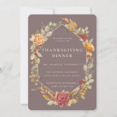 Elegant Autumnal Floral Border Thanksgiving Dinner Kaart (Voorkant)