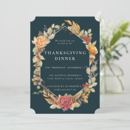 Elegant Autumnal Floral Border Thanksgiving Dinner Kaart