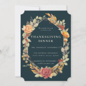 Elegant Autumnal Floral Border Thanksgiving Dinner Kaart (Voorkant)