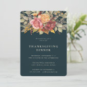 Elegant Autumnal Floral Border Thanksgiving Dinner Kaart (Staand voorkant)