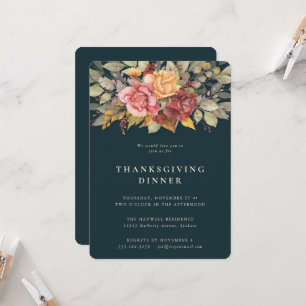 Elegant Autumnal Floral Border Thanksgiving Dinner Kaart