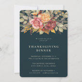 Elegant Autumnal Floral Border Thanksgiving Dinner Kaart (Voorkant)