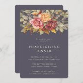 Elegant Autumnal Floral Border Thanksgiving Dinner Kaart (Voorkant / Achterkant)