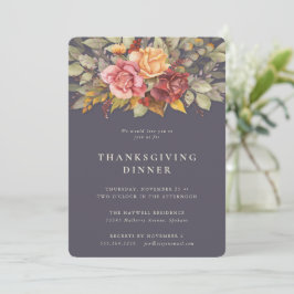 Elegant Autumnal Floral Border Thanksgiving Dinner Kaart