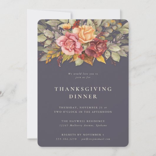 Elegant Autumnal Floral Border Thanksgiving Dinner Kaart (Voorkant)