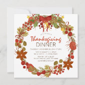 Elegant Autumnal wreatThanksgiving Invitation Kaart (Voorkant)