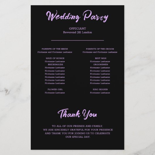 Elegant avond bruiloft programma (Achterkant)