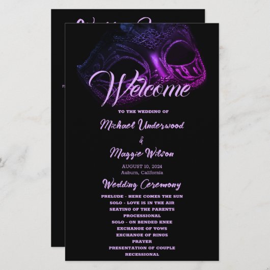 Elegant avond bruiloft programma (Voorkant / Achterkant)