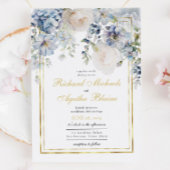 Elegant Azure Blue Floral Bruiloft Kaart