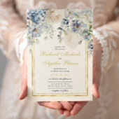 Elegant Azure Blue Floral Bruiloft Kaart
