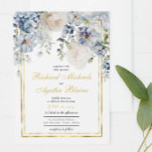Elegant Azure Blue Floral Bruiloft Kaart