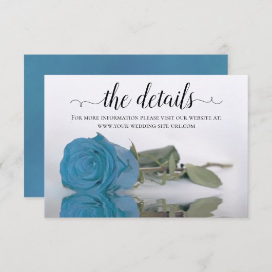 Elegant Azure Blue Roos Wedding Details Website Informatiekaartje (Voorkant / Achterkant)