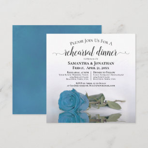 Elegant Azure Blue Roos Wedding Rehearsal Dinner Kaart