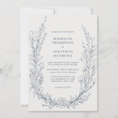 Elegant Azure Floral Wreath Monogram Bruiloft Kaart (Voorkant)