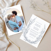 Elegant Azure Ivory Floral Monogram Foto Bruiloft Kaart