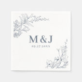 Elegant Azure Ivory Floral Wreath Monogram Bruilof Servet (Voorkant)