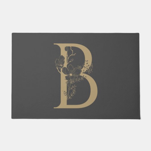 Elegant B Boho Floral Monogram Initiaal Goud Goud Deurmat (Voorkant)
