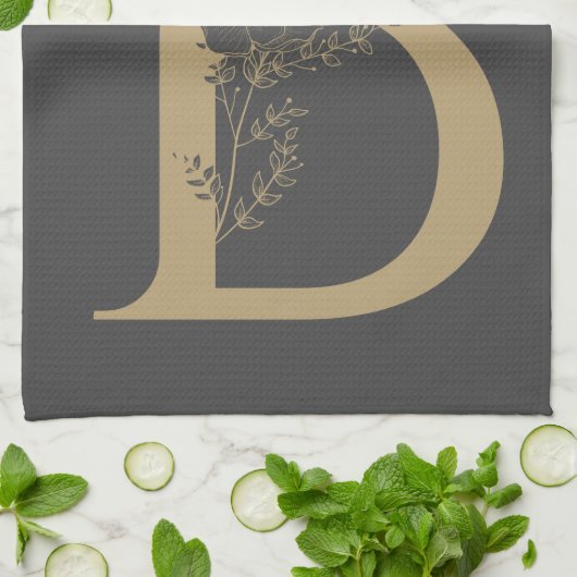 Elegant B Boho Floral Monogram Initiaal Goud Goud Theedoek (Gevouwen)