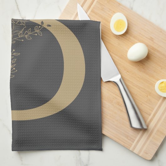 Elegant B Boho Floral Monogram Initiaal Goud Goud Theedoek (Quarter Fold)