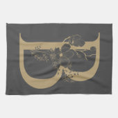 Elegant B Boho Floral Monogram Initiaal Goud Goud Theedoek (Horizontaal)