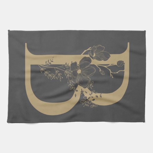 Elegant B Boho Floral Monogram Initiaal Goud Goud Theedoek (Horizontaal)
