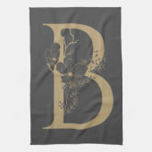 Elegant B Boho Floral Monogram Initiaal Goud Goud Theedoek (Verticaal)
