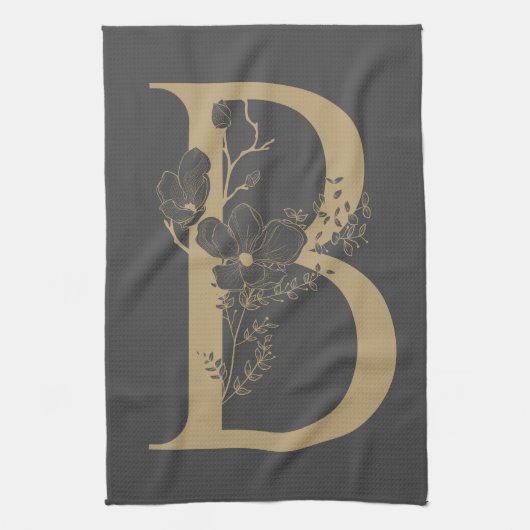 Elegant B Boho Floral Monogram Initiaal Goud Goud Theedoek (Verticaal)