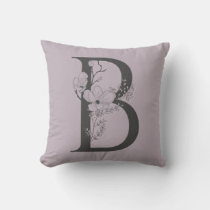 Elegant B Boho Floral Monogram Initiaal Lila grijs Kussen