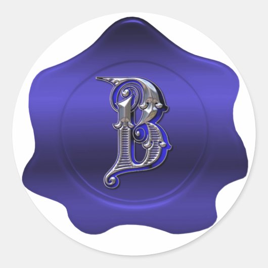 Elegant B Monogram Blauwe Wax Seal Look Sticker (Voorkant)