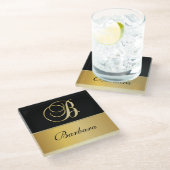 Elegant "B" Monogram op persoonlijke titel Zwart g Glazen Onderzetter (Schuin)