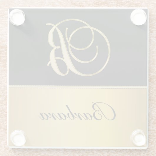 Elegant "B" Monogram op persoonlijke titel Zwart g Glazen Onderzetter (Achterkant)