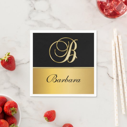 Elegant "B" Monogram op persoonlijke titel Zwart g Servet (Insitu)