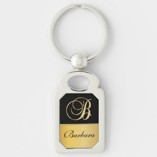 Elegant "B" Monogram op persoonlijke titel Zwart g Sleutelhanger (Voorkant)