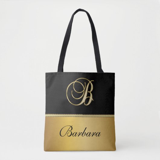 Elegant "B" Monogram op persoonlijke titel Zwart g Tote Bag (Voorkant)