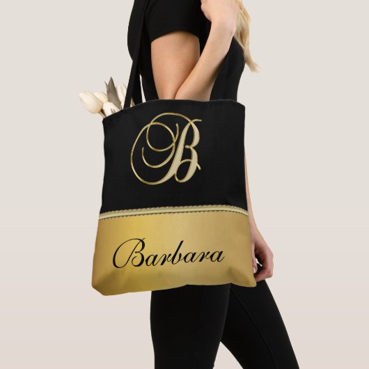 Elegant "B" Monogram op persoonlijke titel Zwart g Tote Bag (Dichtbij)